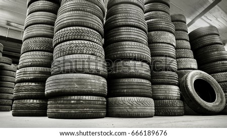 Stack of used car tires