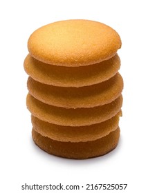 Stack Of Vanilla Wafer Cookies Cut Out On White.