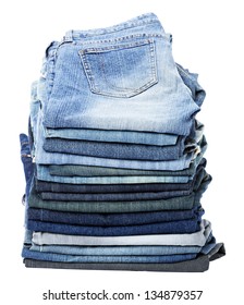 Stack Various Pairs Jeans Pants Isolated Stock Photo 134879357 ...