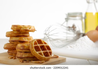 Stack Of Waffles  On White Background With Copy Space