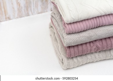 Stack of warm sweaters