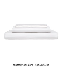 Stack Of White Folded Bedding Sheets Isolated On White