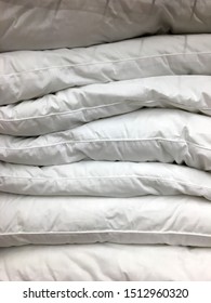 Stack of white pillow on the duvet isolated, bedding objects, bedding items catalog illustration. Set with bed pillows. Clean soft bed pillows texture