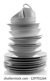 Stack Of White Plates And Dishes