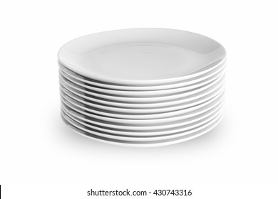 Stack Of White  Plates  On  White Background