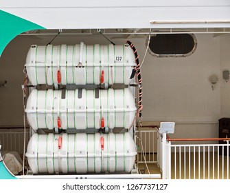 A stack of white Ration Barrels on a Luxury Cruise Ship