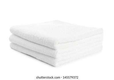 Stack Of White Towels Isolated On White