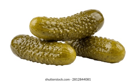 Stack of Whole Pickled Cucumbers Isolated on White Background