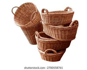 stack of wicker basket isolated on white background.