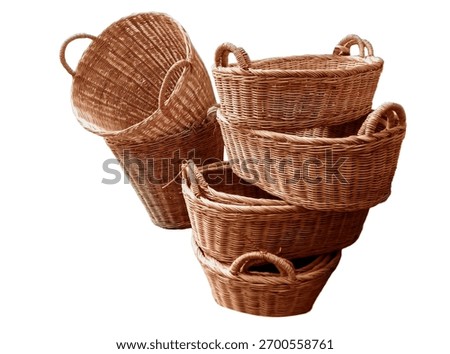 stack of wicker basket isolated on white background.