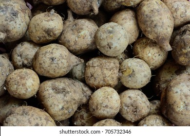 Stack Of Wild Yams  In Basket At The Market