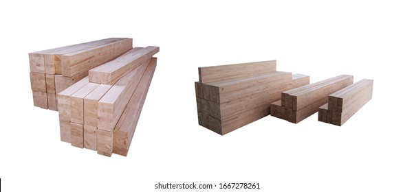 Stack Wood Beams Isolated On White