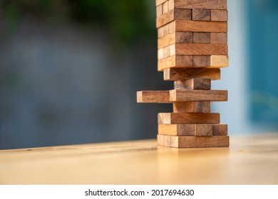 The Stack Of Wood Blocks ,Jenga Game Of Physical Skill  