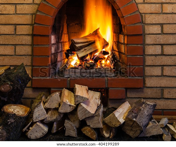 Stack Wood Burning Wood Indoor Brick Stock Photo Edit Now 404199289