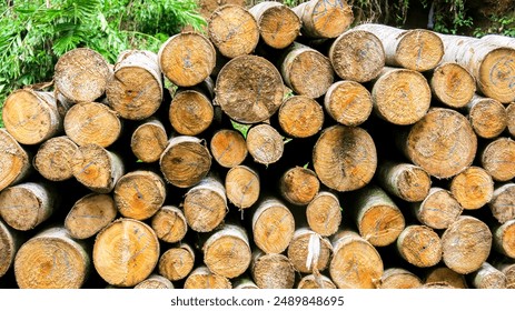 stack of wood logs, pile of log trunks, the logging timber wood industry before turn it into wooden product. firewood.  - Powered by Shutterstock