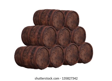 stack of wooden barrel