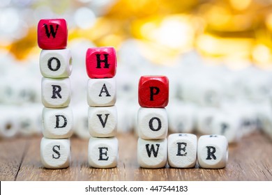Stack of Words have power dice puzzle on wood background , Insiration concept .