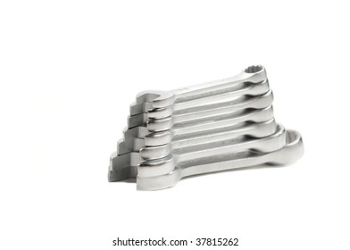 Stack of wrenches isolated on white
