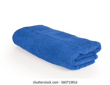 Stacked Blue Towel Spa Cloth Beach Towels Isolated On White Background. Thai Has Clipping Path.