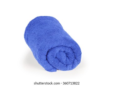 Stacked Blue Towel Spa Cloth Beach Towels Isolated On White Background. Thai Has Clipping Path.