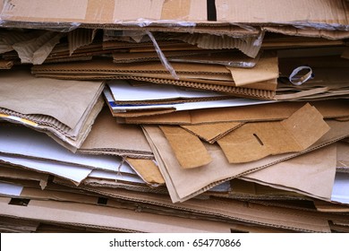 Stacked Cardboard Recycling Boxes In A Pile                       