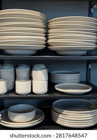 Stacked Ceramic Dinnerware White Display