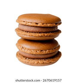 Stacked Chocolate Macarons: A delightful stack of exquisitely crafted chocolate macarons with rich, velvety filling, offering a tantalizing treat.
