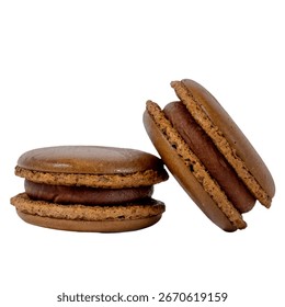 Stacked Chocolate Macarons: A delightful stack of exquisitely crafted chocolate macarons with rich, velvety filling, offering a tantalizing treat.