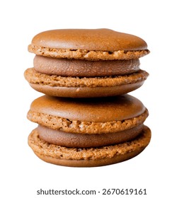 Stacked Chocolate Macarons: A delightful stack of exquisitely crafted chocolate macarons with rich, velvety filling, offering a tantalizing treat.