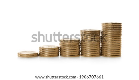 Stacked coins on white background. Investment concept