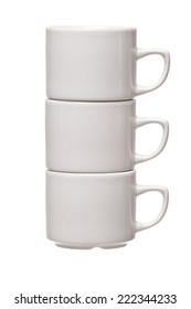 Stacked Empty White Coffee Cups, Isolated 