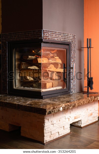 Stacked Firewood Fireplace Start Burning Stock Photo Edit Now