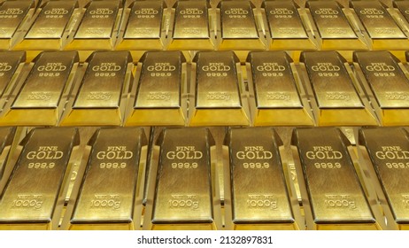 Stacked Gold Bullion Background. Front View