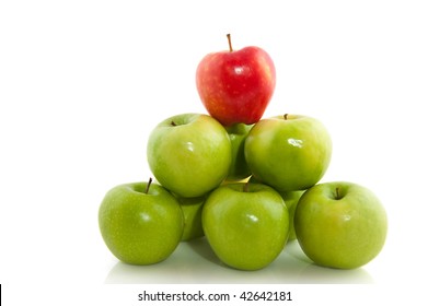 Stacked Green Apples With One Red On Top