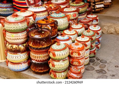 The Stacked Hand Made Oven Pots For Sale At A Market In Cyprus