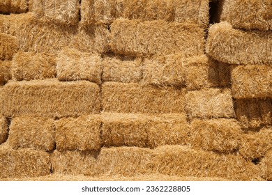 Stacked hay bales, close-up, full frame - Powered by Shutterstock