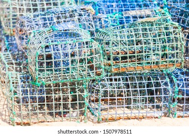 Stacked Lobster And Crab Traps In Algarve, Portugal