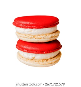 Stacked Macarons: Two delectable macarons are stacked to showcase their delicious appearance. the vibrant colors and the smooth texture invite viewers into an appealing visual feast.	