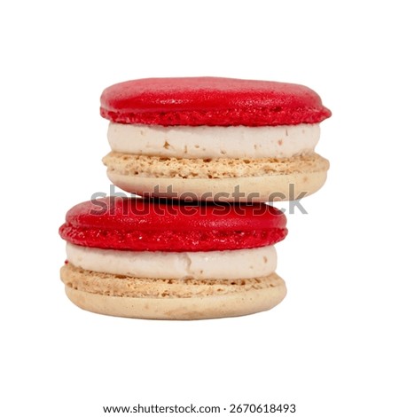 Stacked Macarons: Two delectable macarons are stacked to showcase their delicious appearance. the vibrant colors and the smooth texture invite viewers into an appealing visual feast.