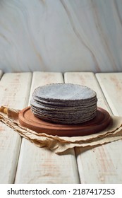 Stacked Mexican Blue Tortillas, Made With Blue Corn.