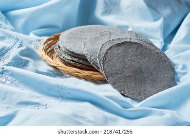 Stacked Mexican Blue Tortillas, Made With Blue Corn.