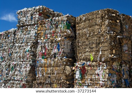 Stacked paper bales for recycling