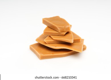 Stacked pieces of lightly salted caramel toffee