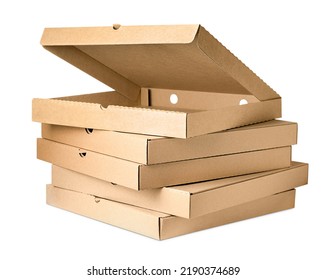 Stacked Pizza Boxes On A White Isolated Background