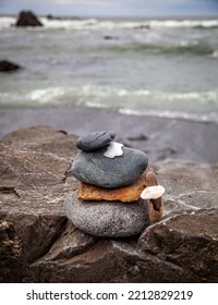 Stacked Rocks, Cairn On The Northern California Shore