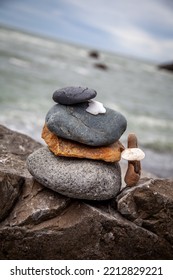 Stacked Rocks, Cairn On The Northern California Shore