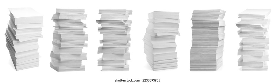 Stacked sheets of paper on white background, banner design - Powered by Shutterstock