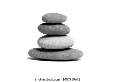 Stacked smooth grey stones. Sea pebble. Balancing pebbles isolated on white background - Powered by Shutterstock