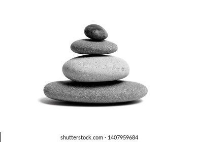 Stacked smooth grey stones. Sea pebble. Balancing pebbles isolated on white background - Powered by Shutterstock