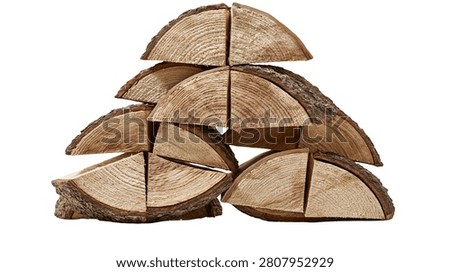 Stacked split firewood logs with rough bark and visible wood grain texture